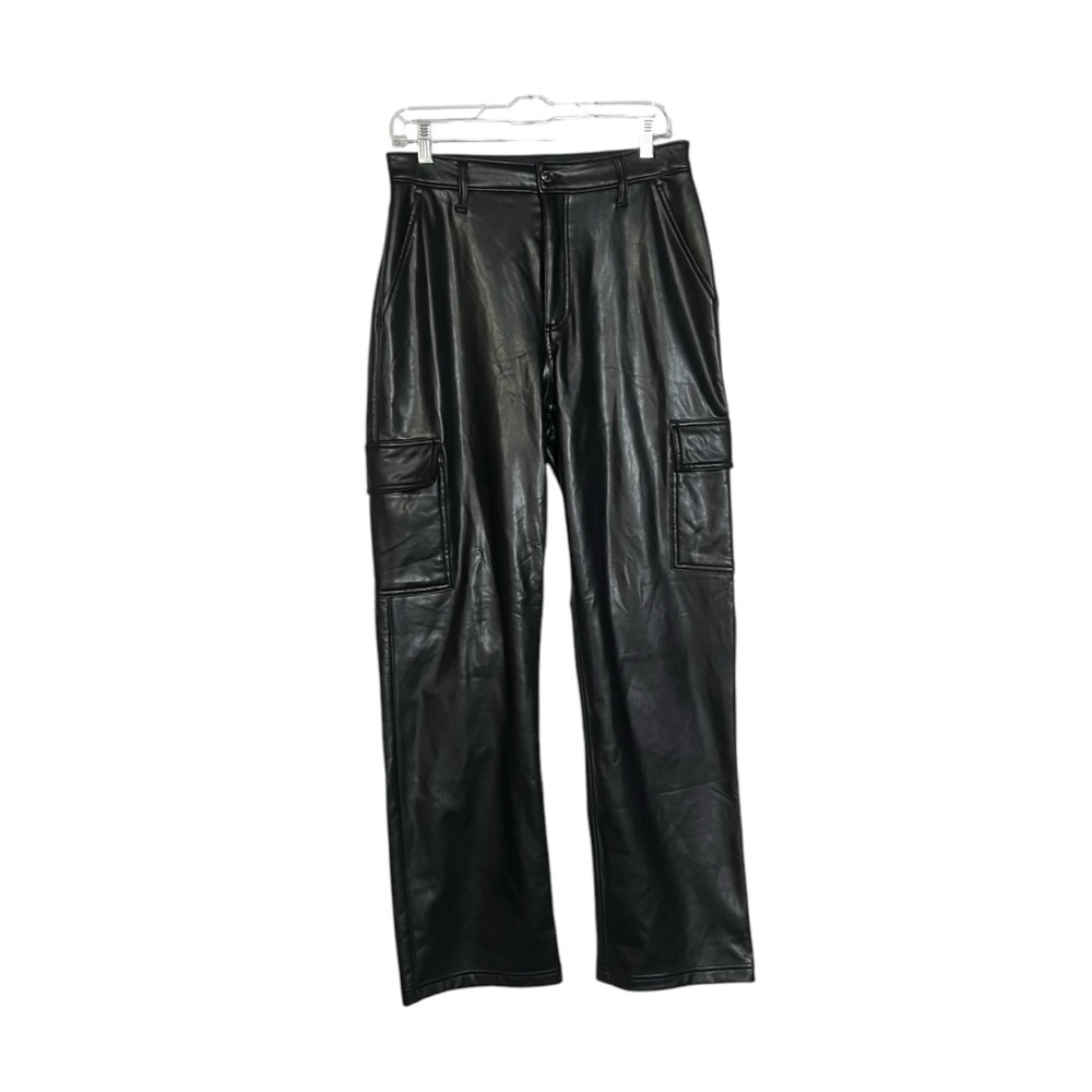Hollister Ultra High Rise Vintage Baggy Pants Faux Leather Pleather Black Size 6